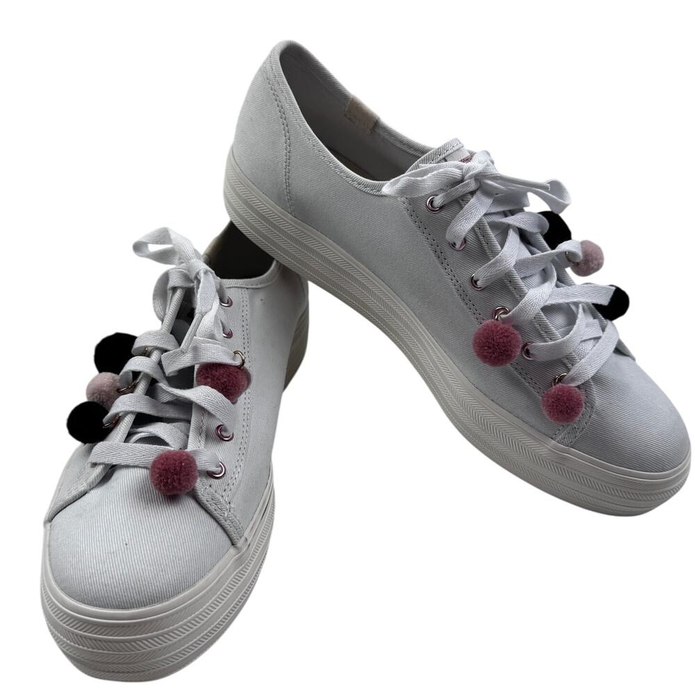 Keds Triple Kick White Pom Pom Platform Sneakers Women's Size 8.5